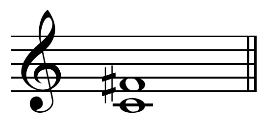 Music notation showing an augmented 4th interval