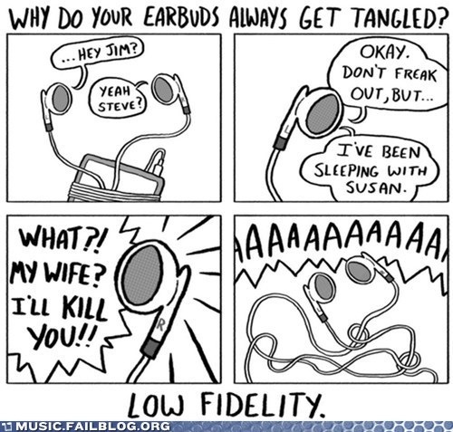 a comic strip about tangled ear-buds