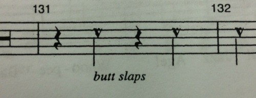 Music notation of butt slaps