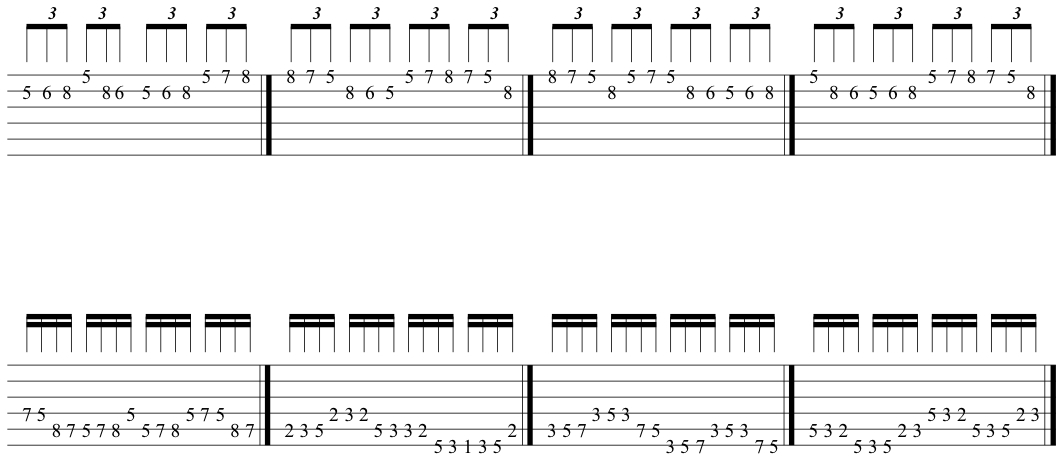 Short speed, coordination and picking exercises on guitar