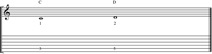 Music notation showing a major 2nd interval