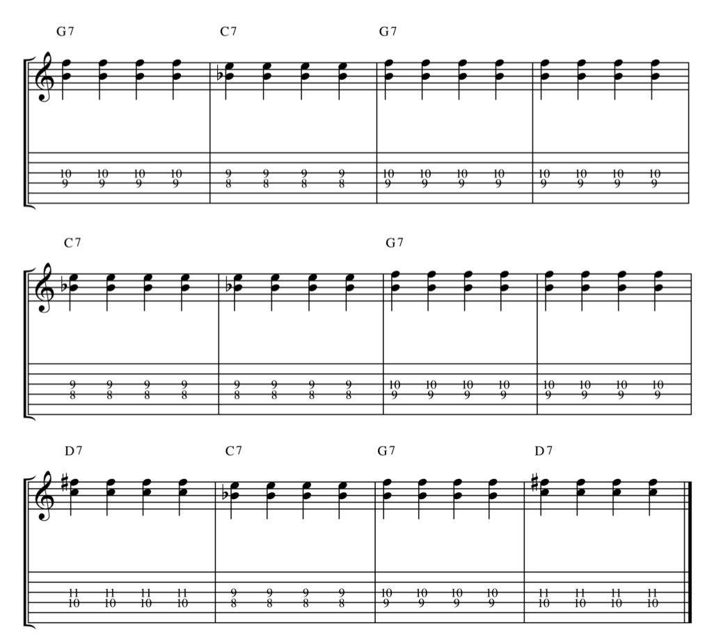 Comping with Guide tones in G Blues