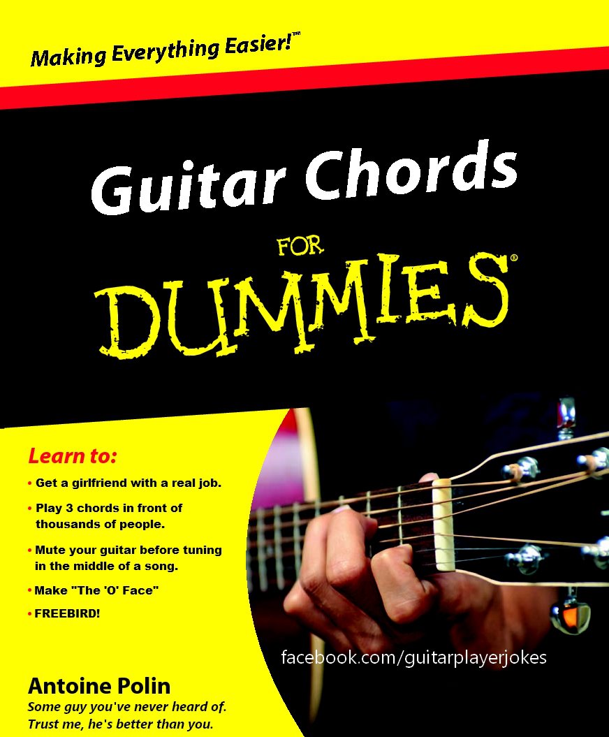 Mock up joke cover of a book named Guitar Chords for Dummies