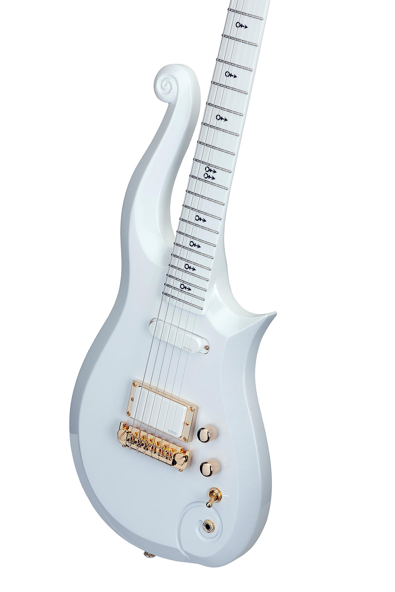 Prince's feminine White Cloud guitar, with the long upper cutaway. 