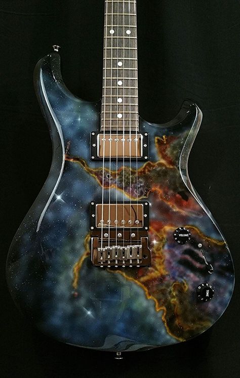 This guitar has a "Universe" or "Galaxy" themed paint job. Chrome hardware.