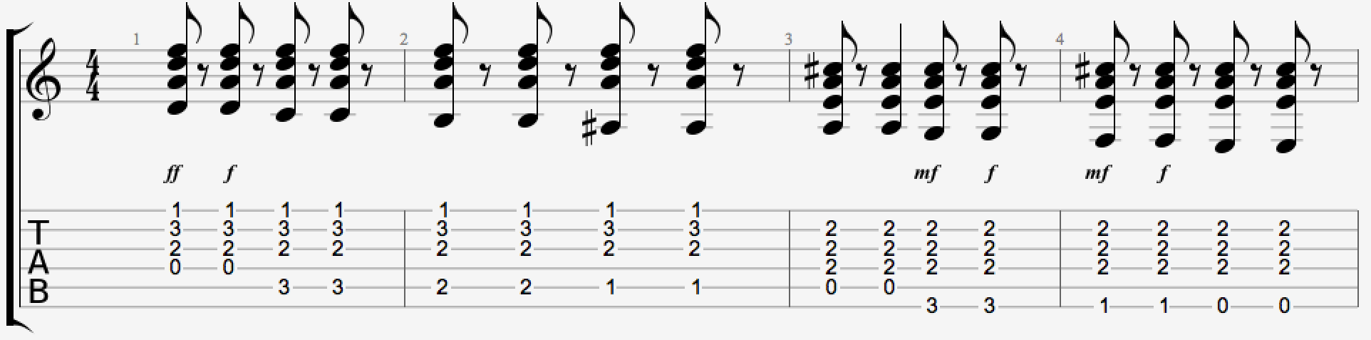 The intro to Sunny Afternoon with chords. You could of course also just play the bass lline on the low E string, without the chords