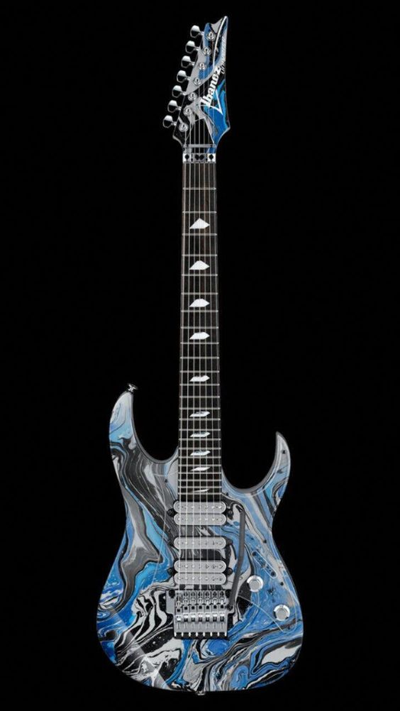 Steve Vai Ibanez 7-String with drip blue white grey paint job