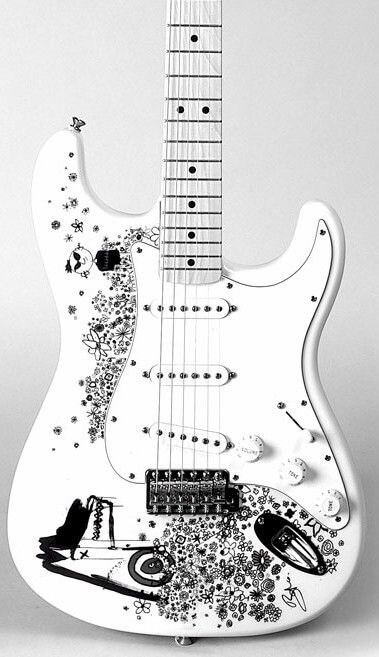 Super White Strat with black Writing and doodling