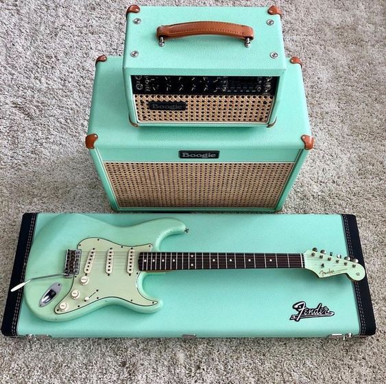 Matching Turkoise Start Guitar and Amp combo