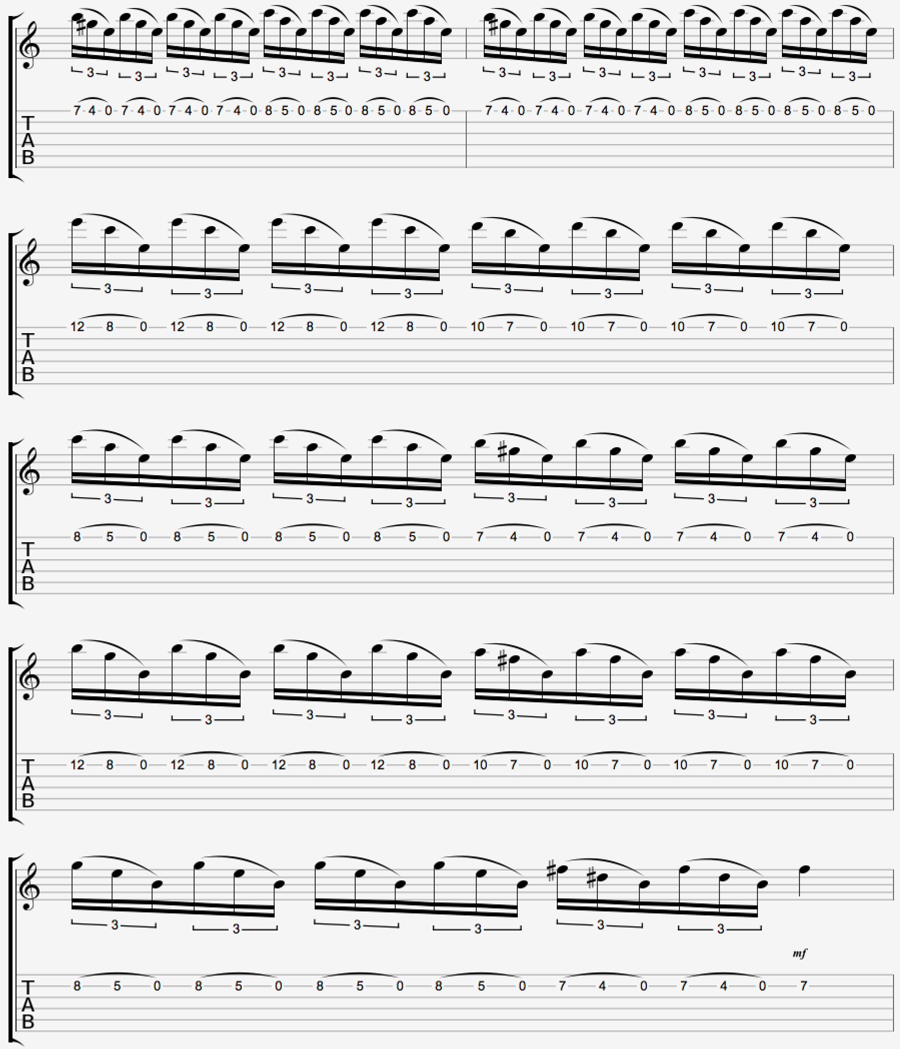 Transcription of Randy Rhoads' tapping solo in Suicide Solution 