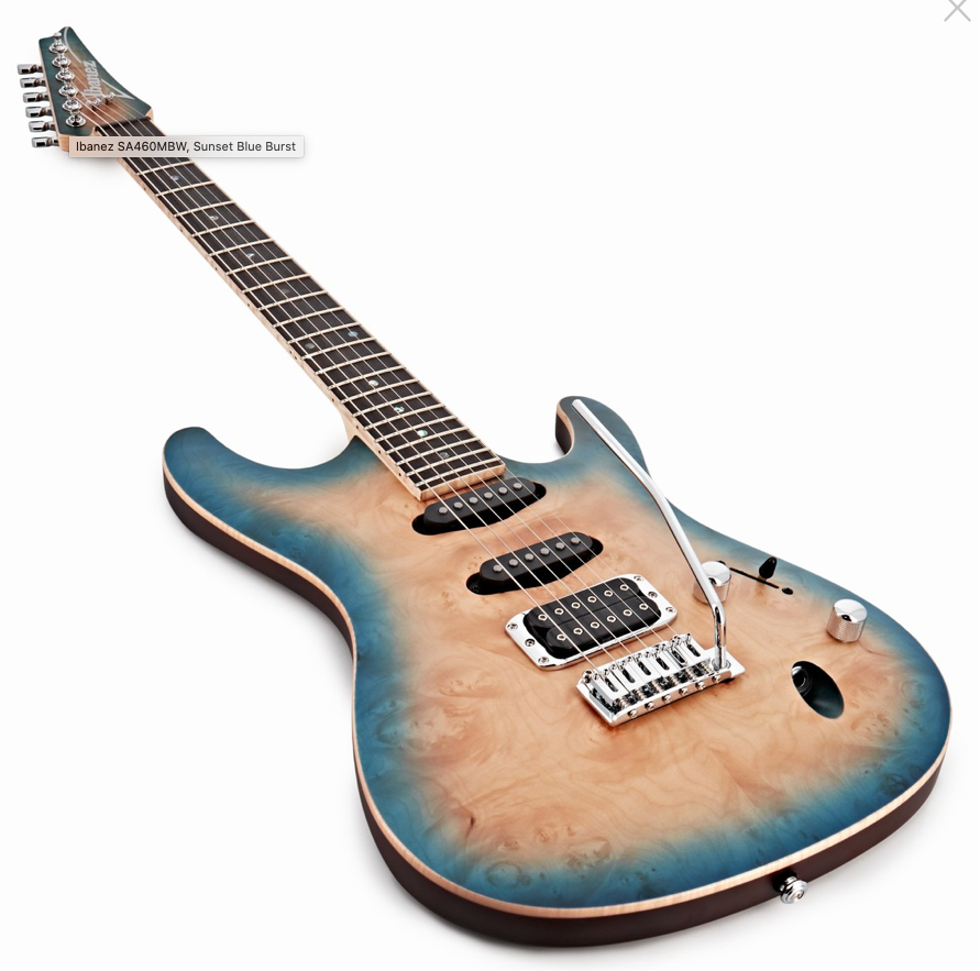 Ibanez SA460MBW, Sunset Blue Burst color. My favorite guitar color 