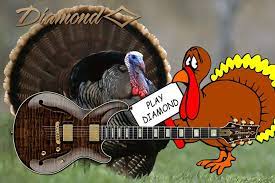 Turkeys rocking out on a guitar