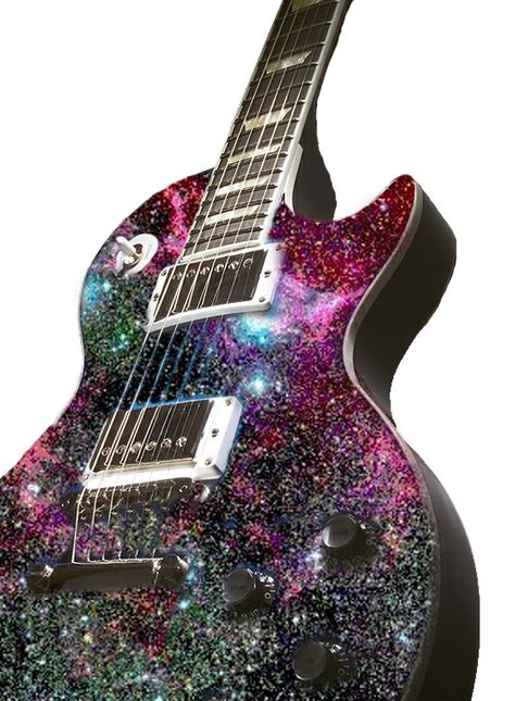 The gorgeous paint hob job on this Les Paul shows sparkly starts and colors of a galaxy